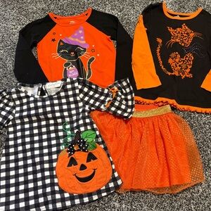 Lot of Halloween Pumpkin and Cat Costume shirts and tutu for girls 3t